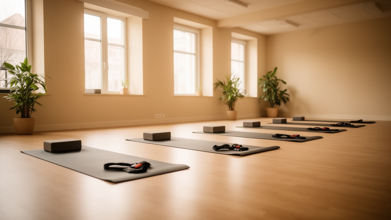 Sală de yoga pregătită pentru sesiune