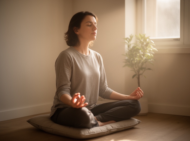 Persoană meditând într-un spațiu liniștit